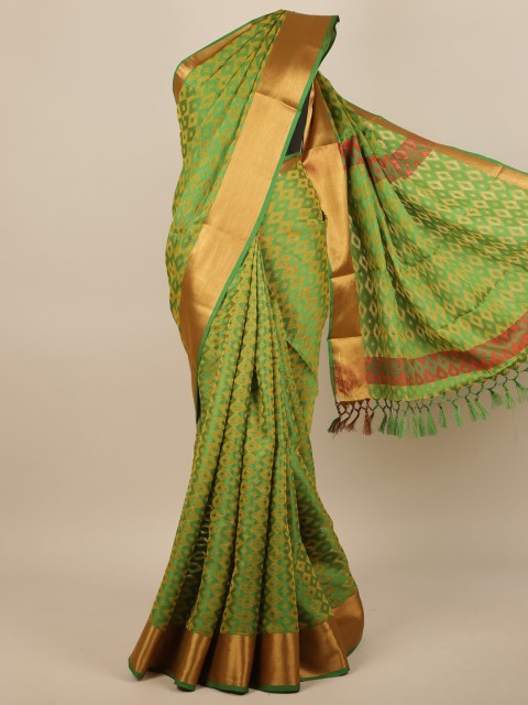 

Pothys Green & Gold-Toned Woven Design Zari Jute Silk Saree