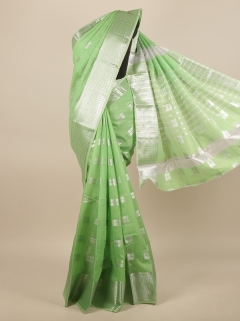 

Pothys Green & Silver-Toned Woven Design Zari Saree