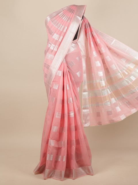 

Pothys Pink & Silver-Toned Ethnic Motifs Zari Saree