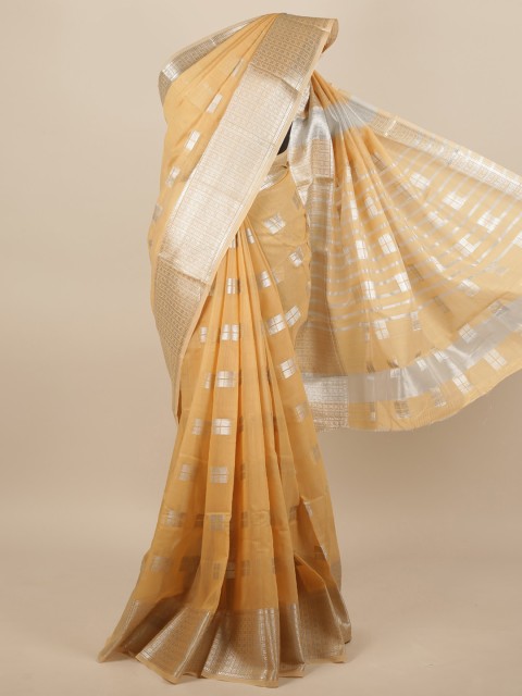 

Pothys Gold-Toned & Silver-Toned Woven Design Zari Saree