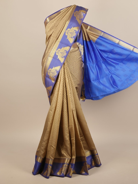 

Pothys Tan & Blue Zari Jute Silk Saree