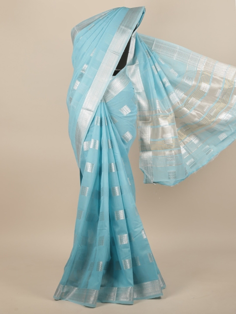 

Pothys Blue & Silver-Toned Woven Design Zari Saree