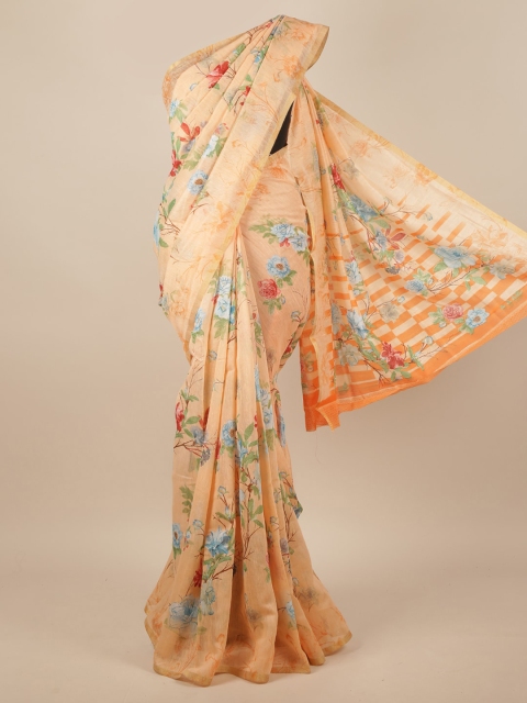 

Pothys Peach-Coloured & Green Floral Saree