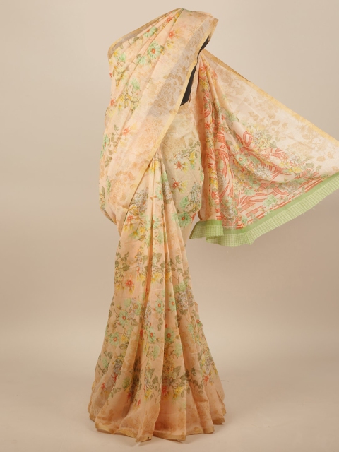

Pothys Peach-Coloured & Yellow Floral Saree