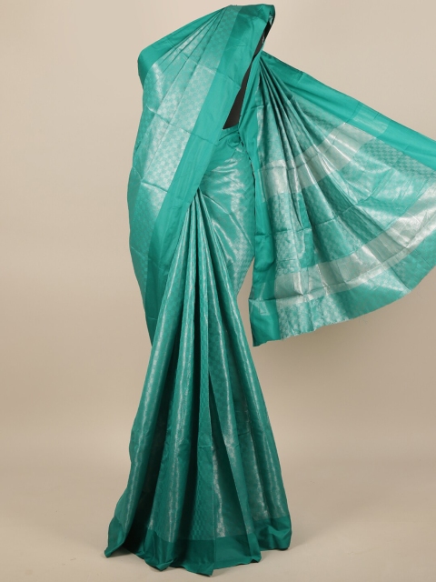 

Pothys Teal & Silver-Toned Woven Design Zari Jute Silk Saree