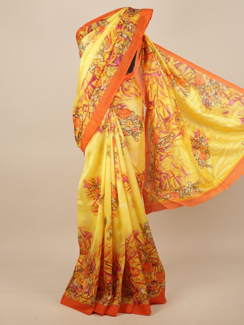 

Pothys Yellow & Orange Floral Zari Saree