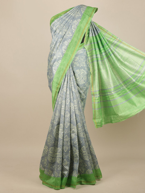 

Pothys Blue & Green Ethnic Motifs Jute Silk Saree