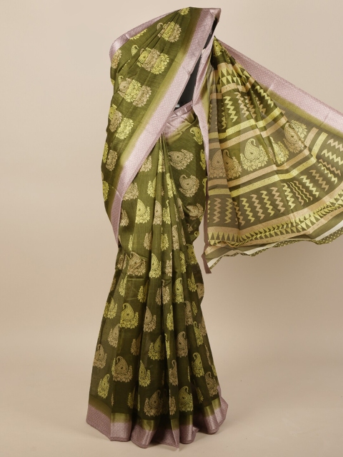 

Pothys Green & Silver-Toned Paisley Saree