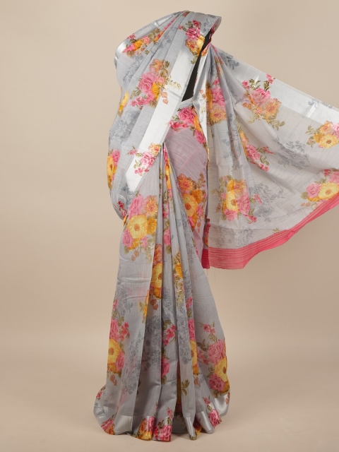 

Pothys Grey & Pink Floral Zari Saree