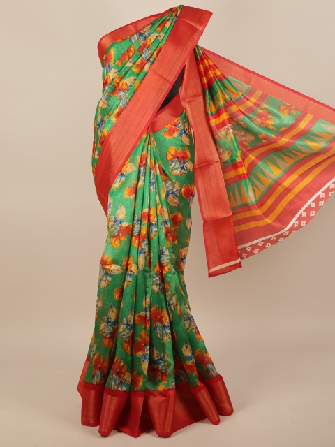 

Pothys Green & Red Floral Zari Saree
