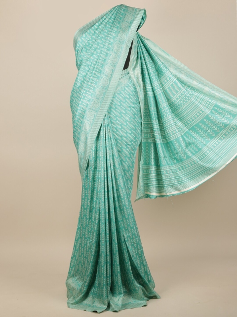 

Pothys Sea Green & White Ethnic Motifs Jute Silk Saree