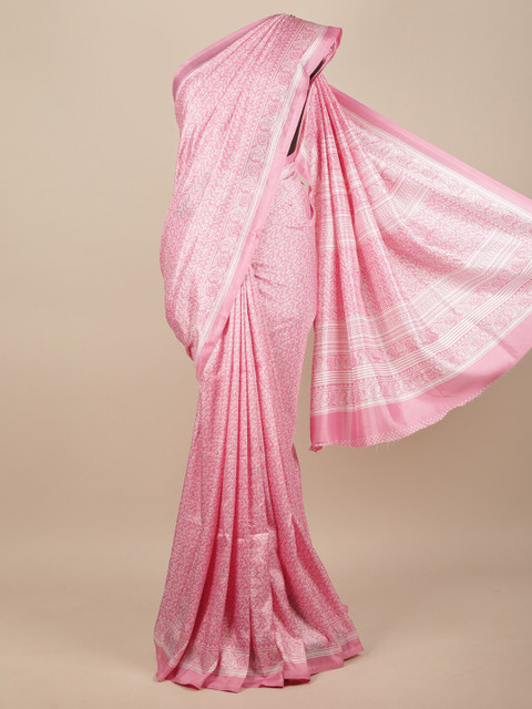 

Pothys Pink & White Ethnic Motifs Jute Silk Saree