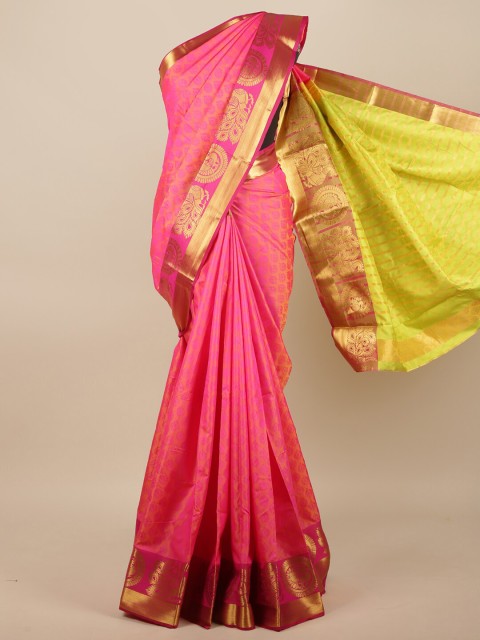 

Pothys Pink & Gold-Toned Woven Design Zari Jute Silk Saree
