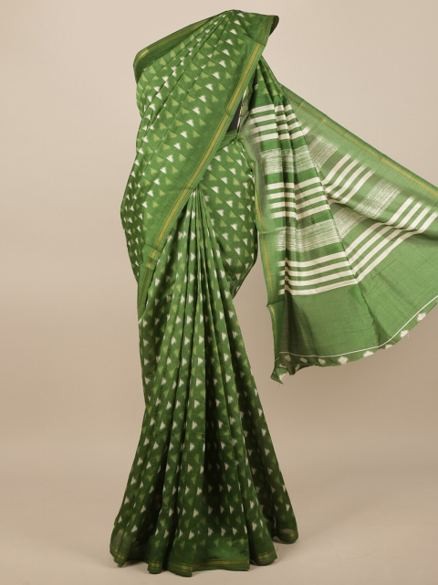 

Pothys Green & White Zari Cotton Blend Saree
