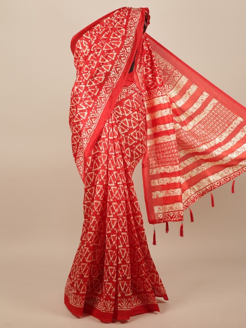 

Pothys Red & Cream-Coloured Cotton Blend Saree
