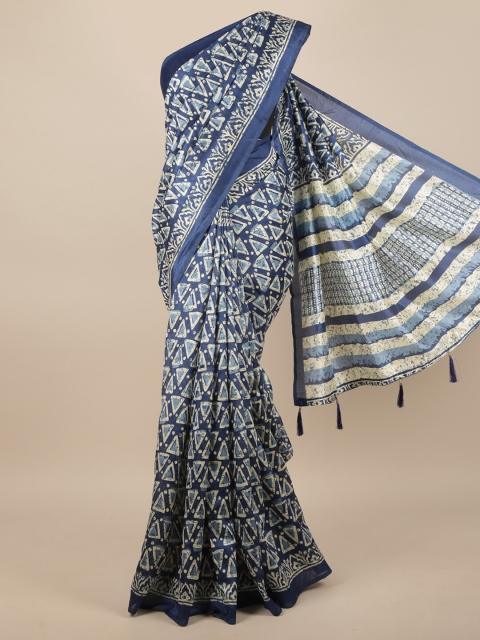 

Pothys Blue & White Cotton Blend Saree