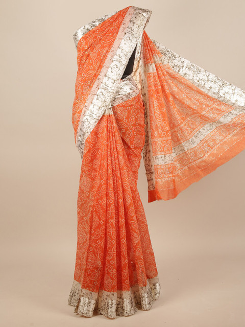 

Pothys Orange & White Bandhani Saree