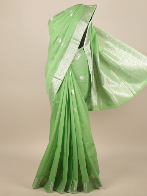 

Pothys Green & Silver-Toned Woven Design Zari Saree