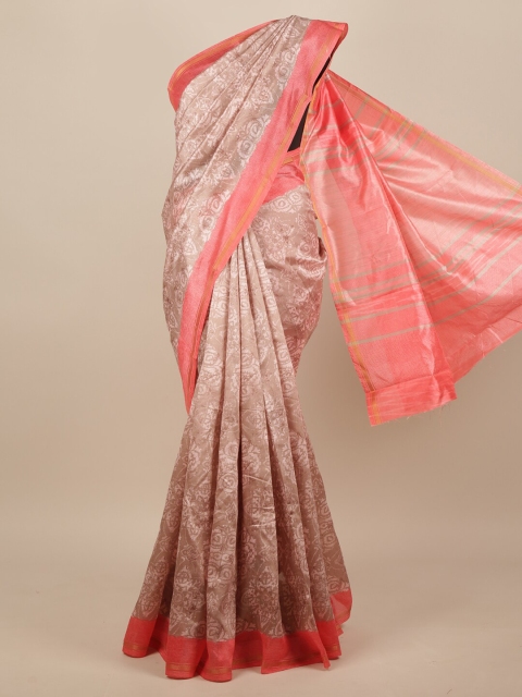 

Pothys Pink & Brown Ethnic Motifs Jute Silk Saree