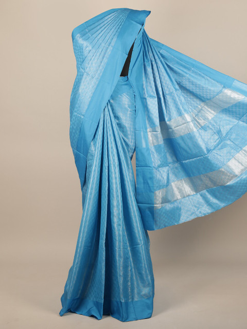 

Pothys Blue & Silver-Toned Woven Design Zari Jute Silk Saree
