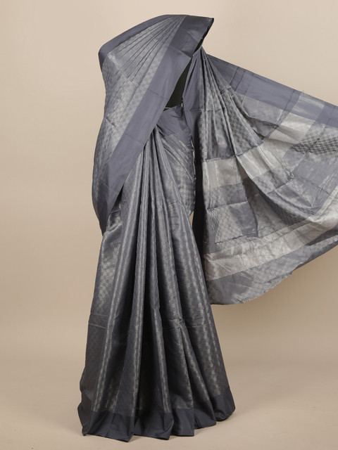 

Pothys Grey & Silver-Toned Woven Design Zari Jute Silk Saree