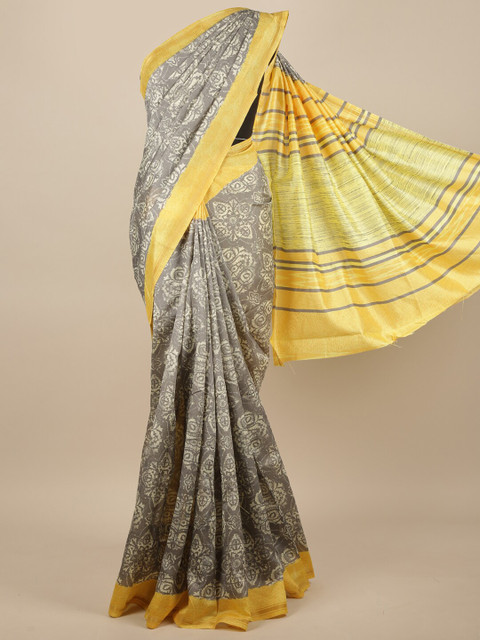 

Pothys Grey & Cream-Coloured Ethnic Motifs Jute Silk Saree
