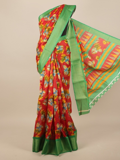 

Pothys Red & Green Floral Zari Saree