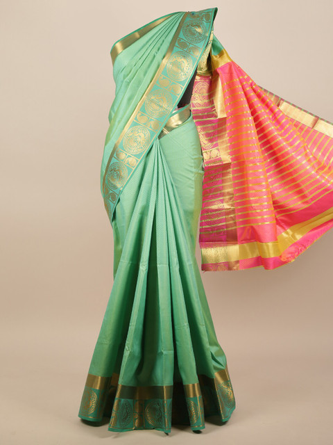 

Pothys Green & Pink Woven Design Zari Jute Silk Saree