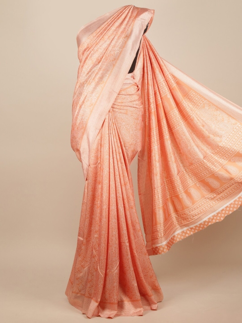 

Pothys Peach-Coloured Ethnic Motifs Jute Silk Saree