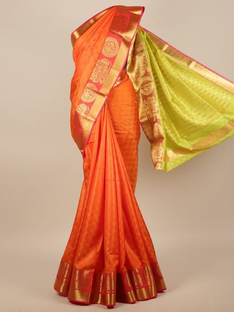 

Pothys Orange & Gold-Toned Woven Design Zari Jute Silk Saree
