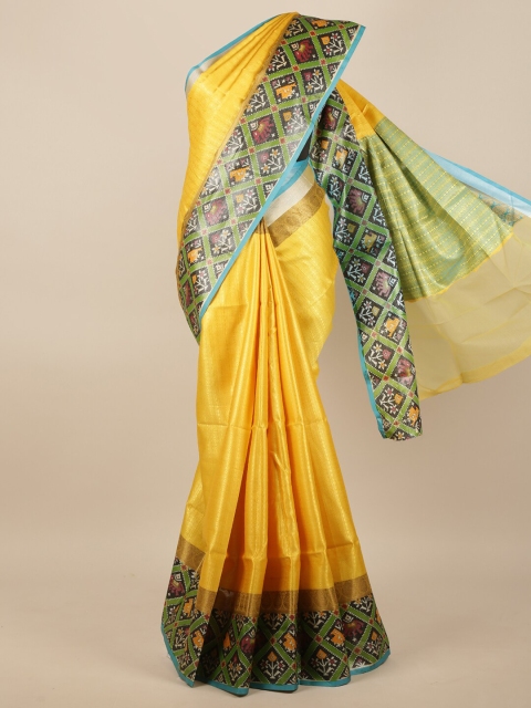 

Pothys Yellow & Green Jute Silk Saree