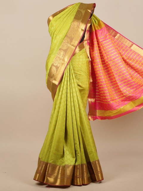 

Pothys Green & Gold-Toned Woven Design Zari Jute Silk Saree