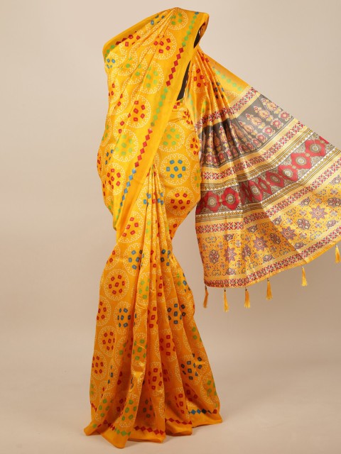 

Pothys Yellow & Red Bandhani Saree