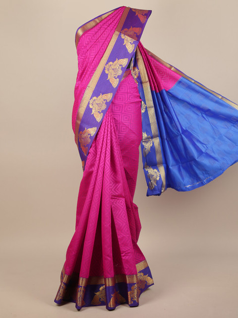 

Pothys Pink & Blue Zari Jute Silk Saree