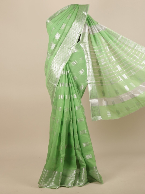 

Pothys Green & Silver-Toned Woven Design Zari Saree