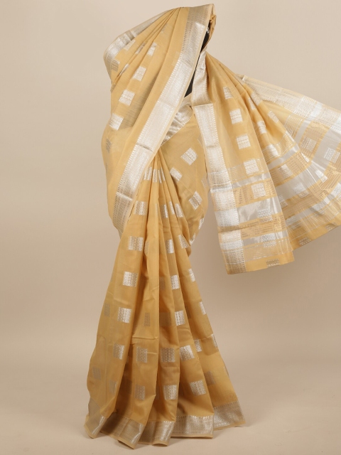 

Pothys Gold-Toned & Silver-Toned Woven Design Zari Saree