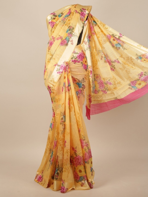 

Pothys Yellow & Fuchsia Floral Saree