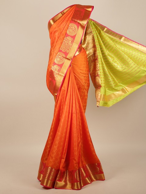 

Pothys Orange & Red Woven Design Zari Jute Silk Saree