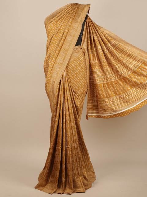 

Pothys Mustard & White Ethnic Motifs Jute Silk Saree