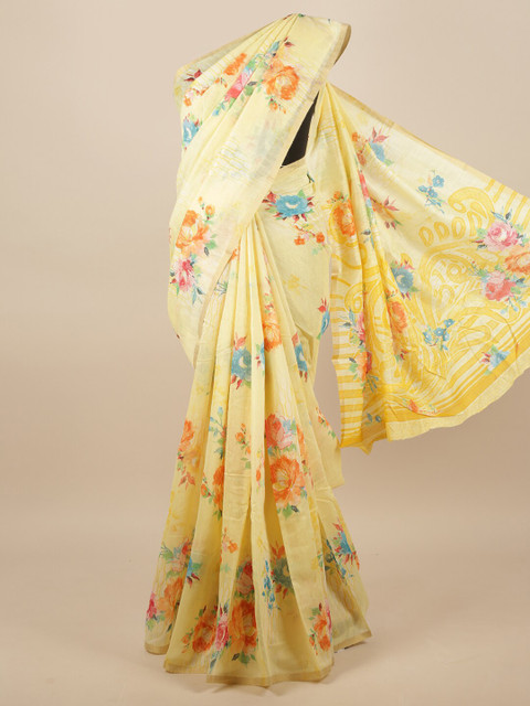 

Pothys Yellow & Blue Floral Zari Saree