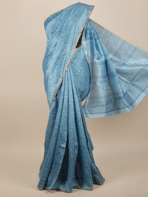 

Pothys Blue & Gold-Toned Ethnic Motifs Zari Saree