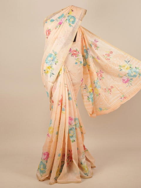 

Pothys Peach-Coloured & Blue Floral Zari Saree