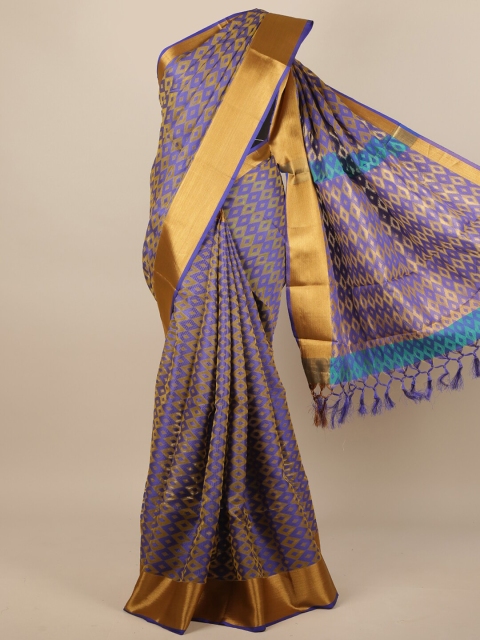 

Pothys Blue & Gold-Toned Woven Design Zari Jute Silk Saree