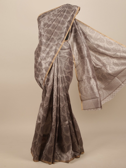 

Pothys Grey & Gold-Toned Ethnic Motifs Zari Saree