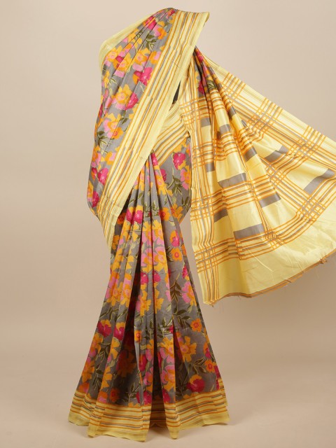 

Pothys Grey & Yellow Floral Saree