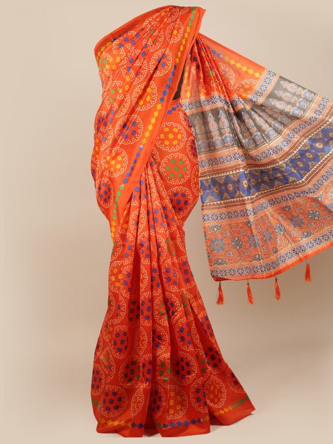 

Pothys Orange & White Bandhani Saree