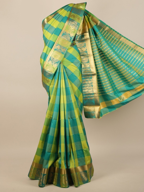 

Pothys Green & Gold-Toned Zari Jute Silk Saree