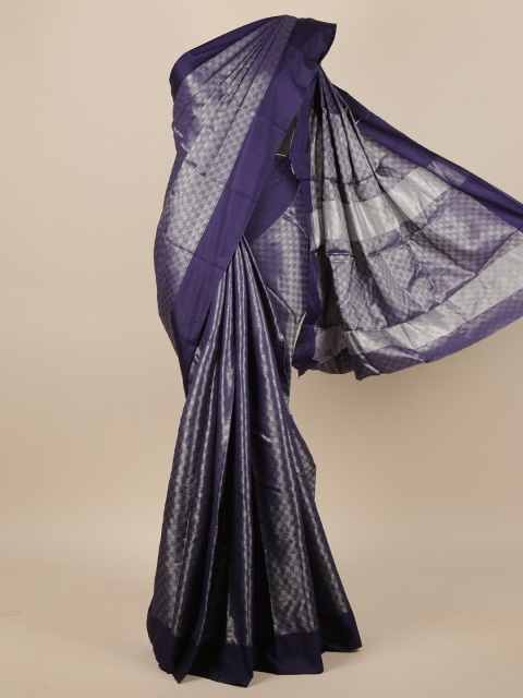 

Pothys Blue & Silver-Toned Checked Zari Jute Silk Saree