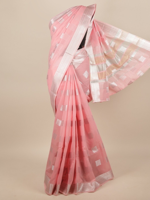 

Pothys Pink & Silver-Toned Ethnic Motifs Zari Saree