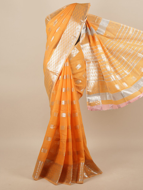 

Pothys Orange & Silver-Toned Woven Design Zari Saree